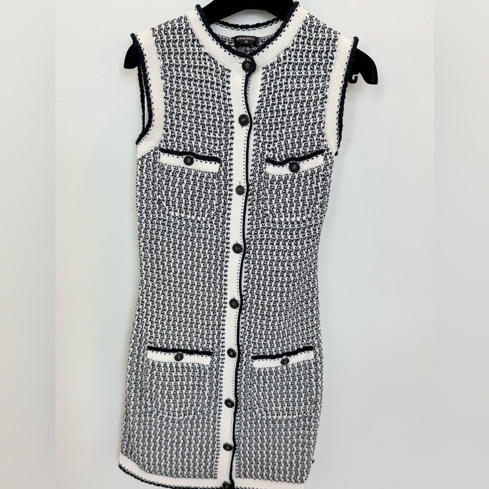 CHANEL Black and White Tweed Midi Dress